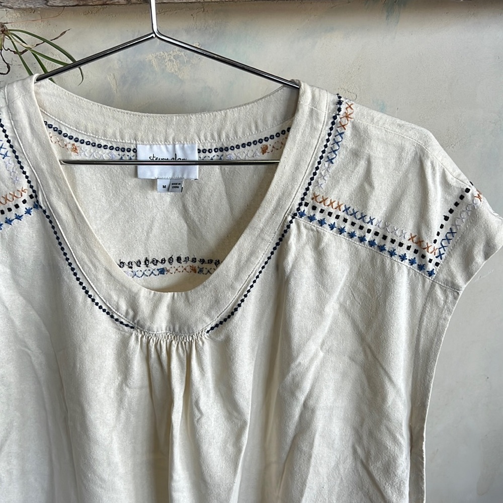 Steve Alan raw silk embroidered top